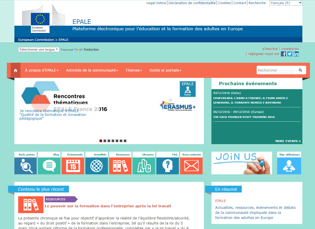 Site Internet de l'EPALE en novembre 2016
