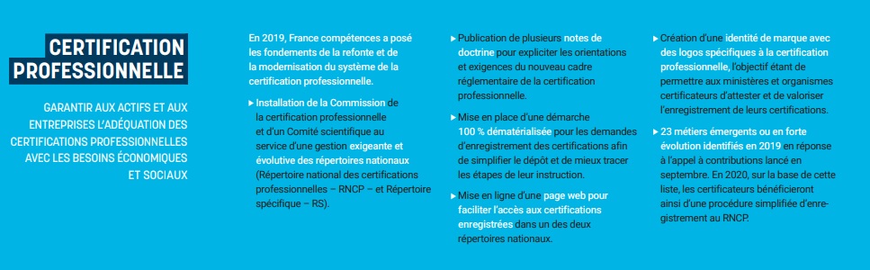 1er rapport d'activité de France compétences : certification professionnelle