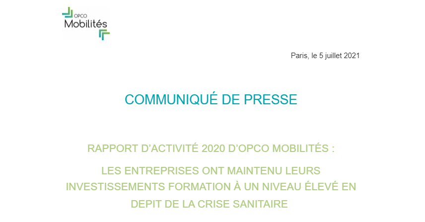 Rapport d’activité 2020 d’OPCO Mobilités