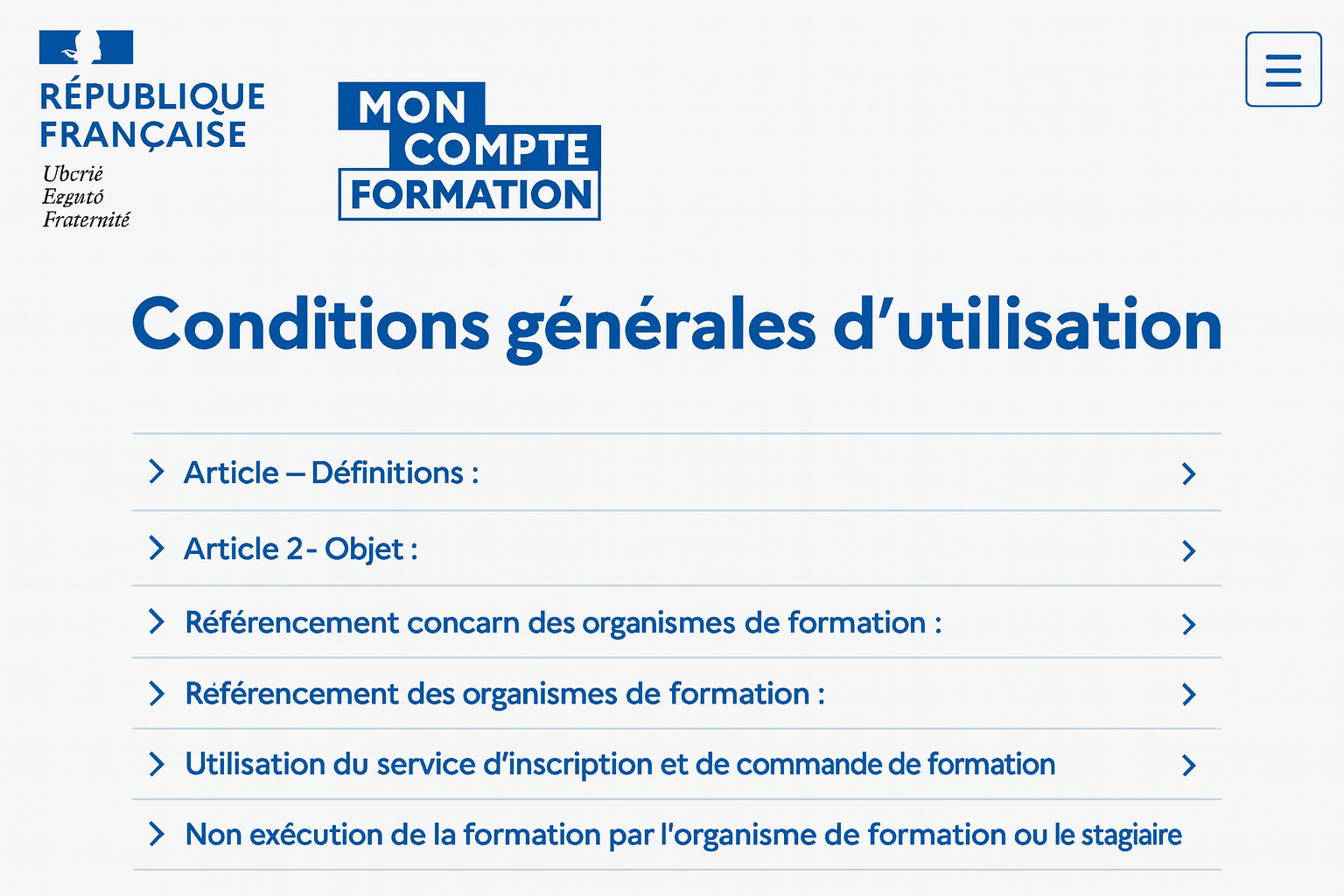 Conditions générales d'utilisation de Mon Compte Formation Version 14